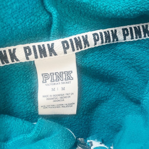 Victoria's Secret PINK Teal Half Zip Hooded Pullover Sweatshirt Size Medium - Picture 4 of 7